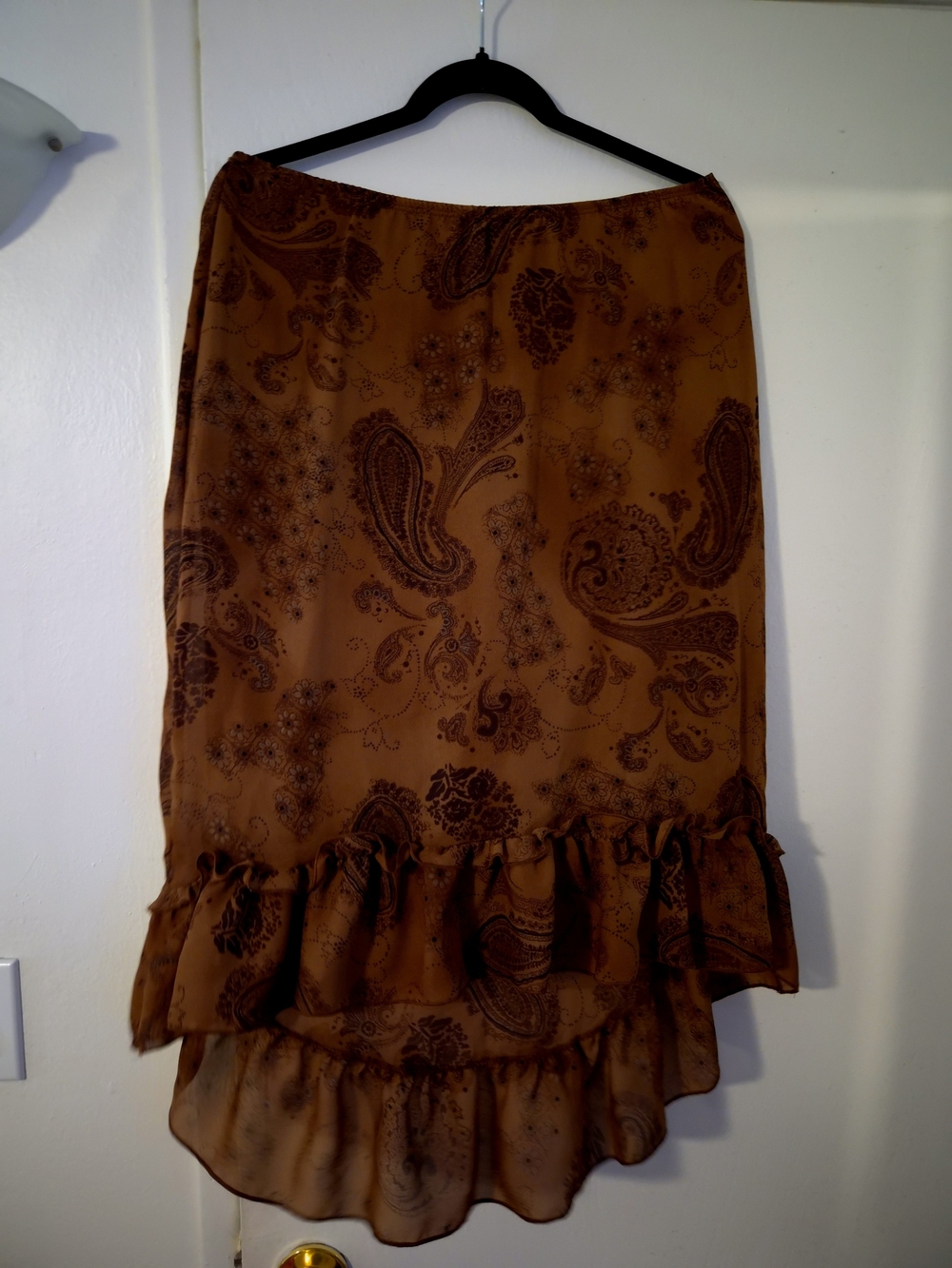 Fred David Brown Paisley High-Low Ruffle Skirt